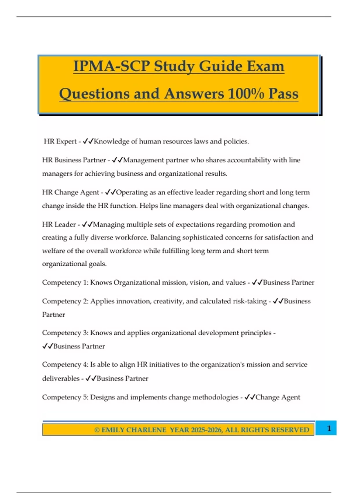 Ipma Study Guide IPMA-SCP Study Guide Exam Questions and Answers 100% Pass - IPMA-HR ...