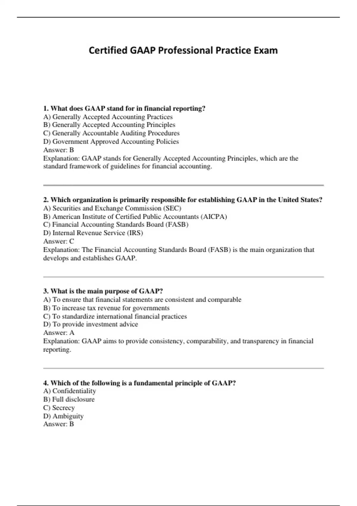 Certified GAAP Professional Practice Exam - Computers - Stuvia US