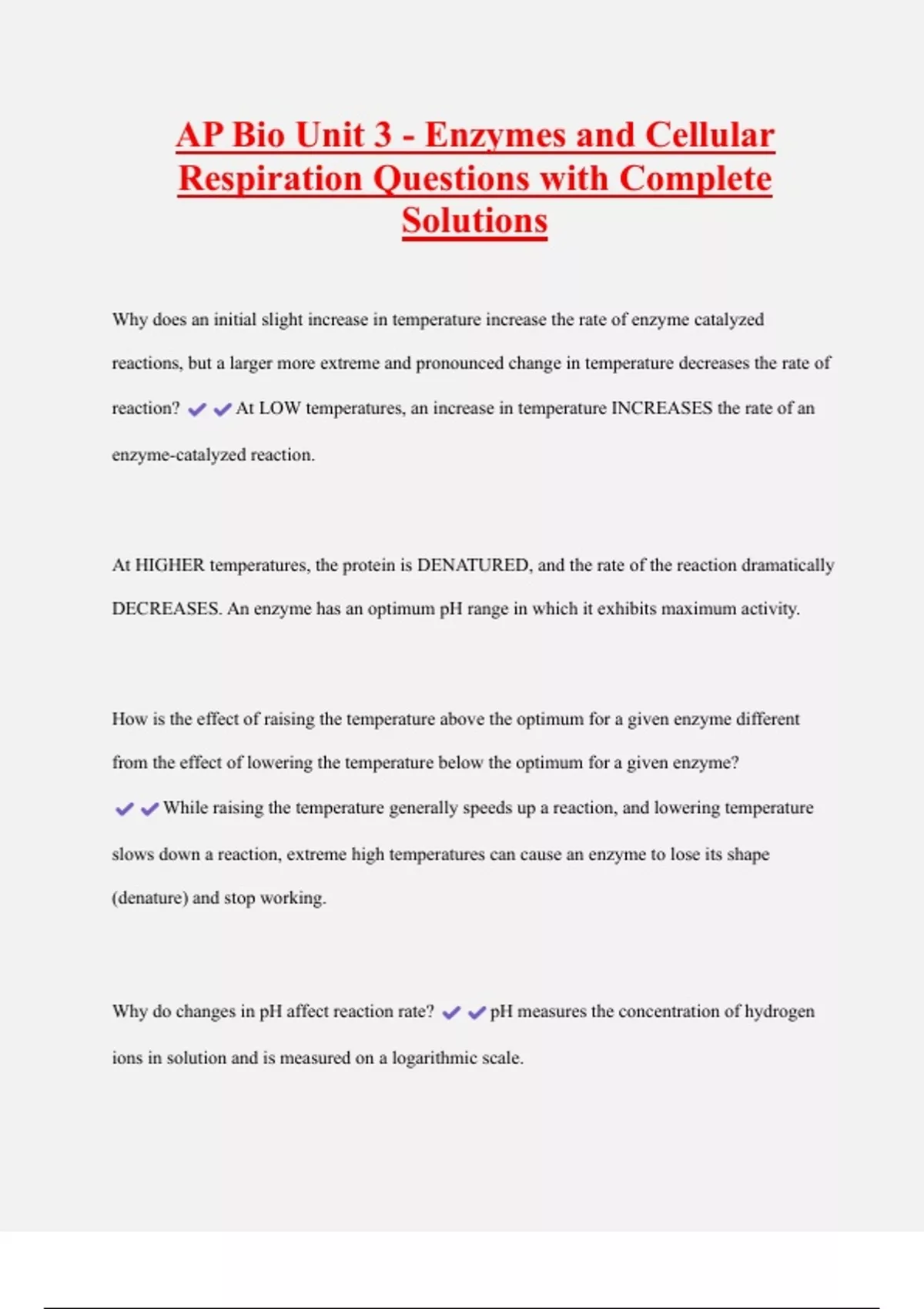 AP Bio Unit 3 - Enzymes and Cellular Respiration Questions with ...