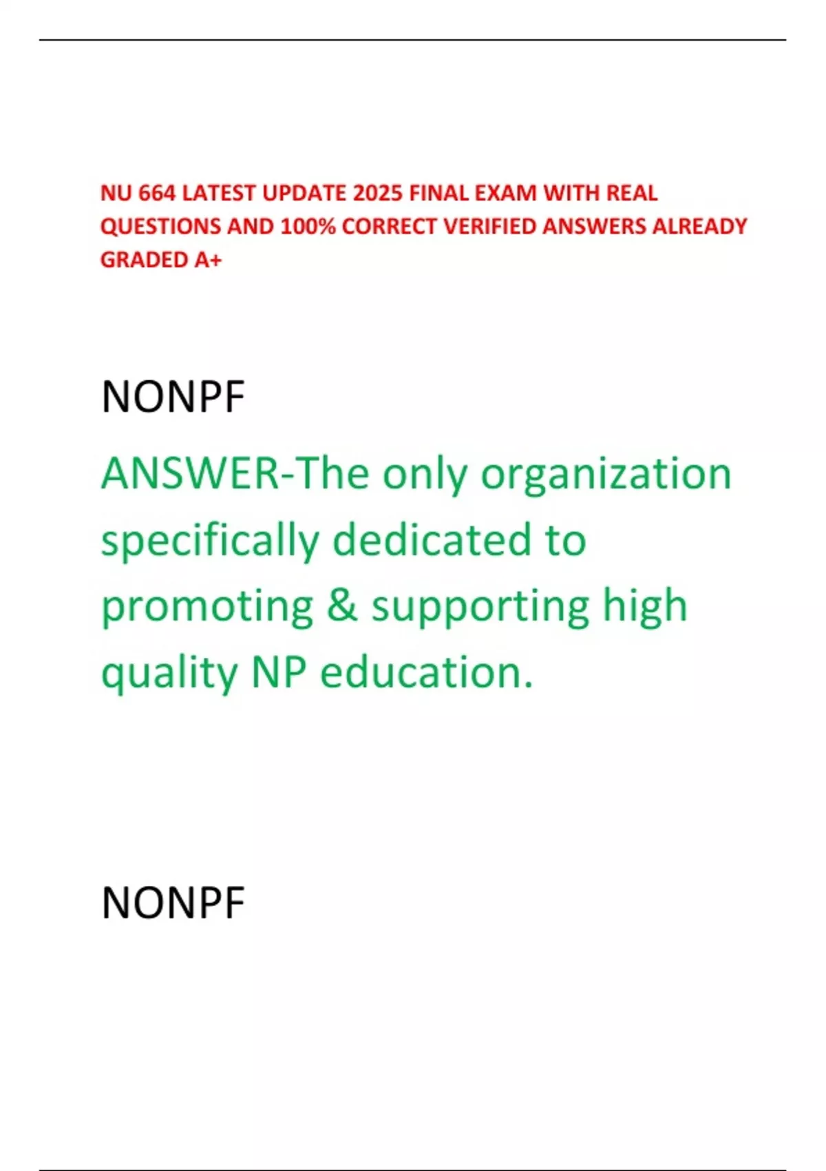 NU 664 LATEST UPDATE 2025 FINAL EXAM WITH REAL QUESTIONS AND 100% ...