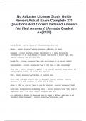 Nc Adjuster License Study Guide Newest Actual Exam Complete 270 Questions And Correct Detailed Answers &lpar;Verified Answers&rpar; &vert;Already Graded A&plus;&lpar;2025&rpar;