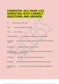 CHEMISTRY ACS EXAM &lpar;1ST SEMESTER&rpar; WITH CORRECT QUESTIONS AND ANSWER&period;