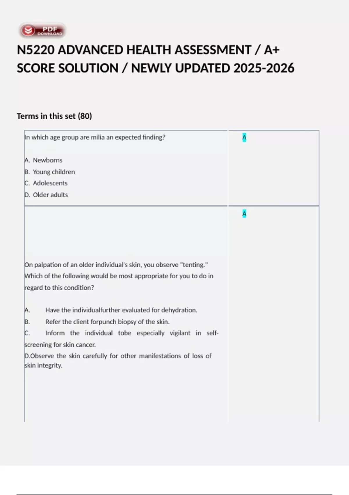 N5220 ADVANCED HEALTH ASSESSMENT / A+ SCORE SOLUTION / NEWLY UPDATED ...