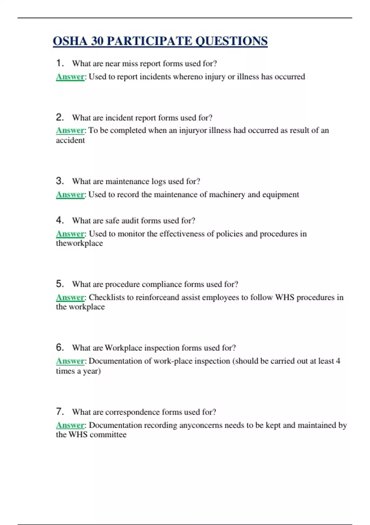 OSHA 30 PARTICIPATE QUESTIONS ( UPDATED 2025 ) | QUESTIONS WITH 100% ...
