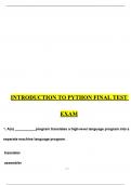 Introduction to Python Programming Final Exam Review Questions and Answers