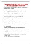 CALIFORNIA ADJUSTER TEST QUESTIONS WITH CORRECT ANSWERS 2025