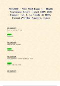 NSG3160 &sol; NSG 3160 Exam 1&colon; Health Assessment Review &lpar;Latest 2025&sol; 2026 Update&rpar; &vert; Qs & As&vert; Grade A&vert; 100&percnt; Correct &lpar;Verified Answers&rpar;- Galen