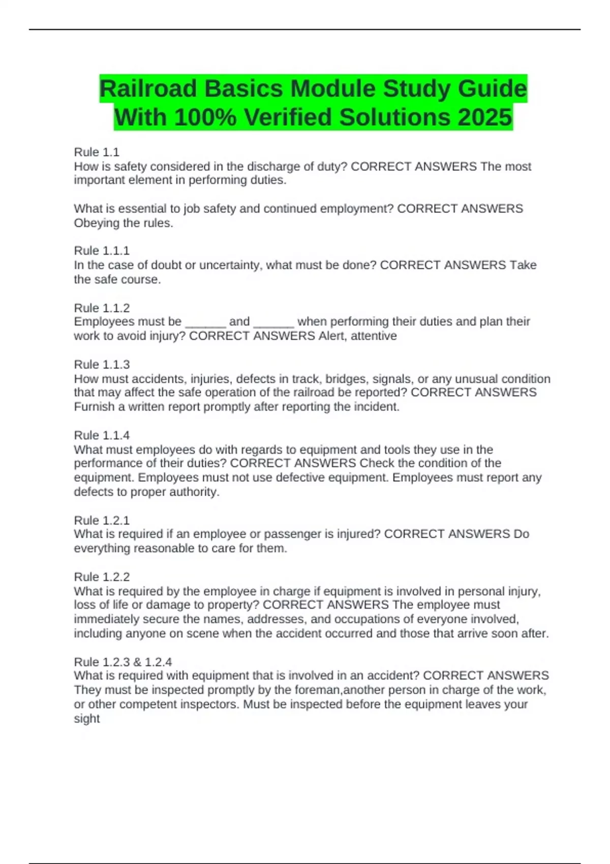 Railroad Basics Module Study Guide With 100% Verified Solutions 2025 ...
