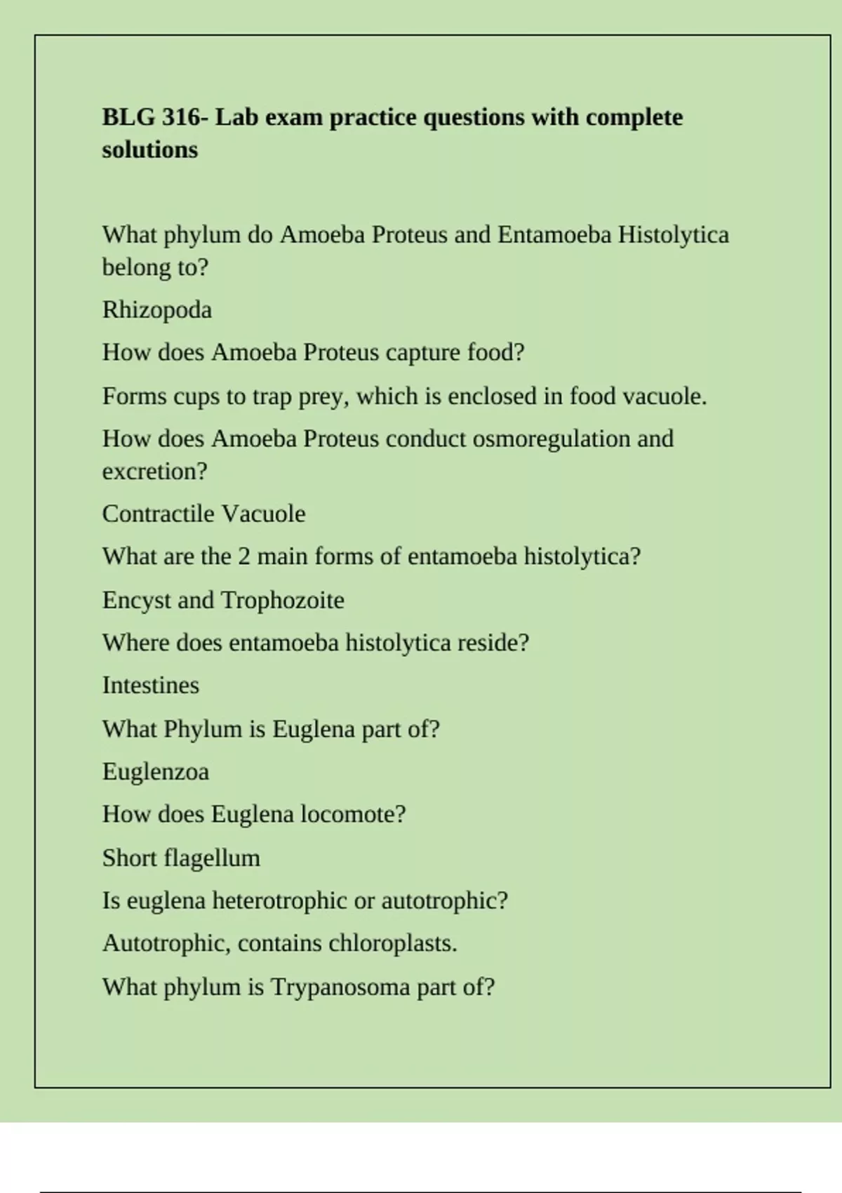 BLG 316- Lab exam practice questions with complete solutions - BLG 316 ...