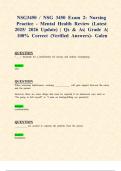 NSG3450 &sol; NSG 3450 Exam 2&colon; Nursing Practice - Mental Health Review &lpar;Latest 2025&sol; 2026 Update&rpar; &vert; Qs & As&vert; Grade A&vert; 100&percnt; Correct &lpar;Verified Answers&rpar;- Galen
