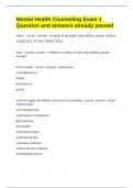 Mental Health Counseling Exam 1 Question and answers already passed 