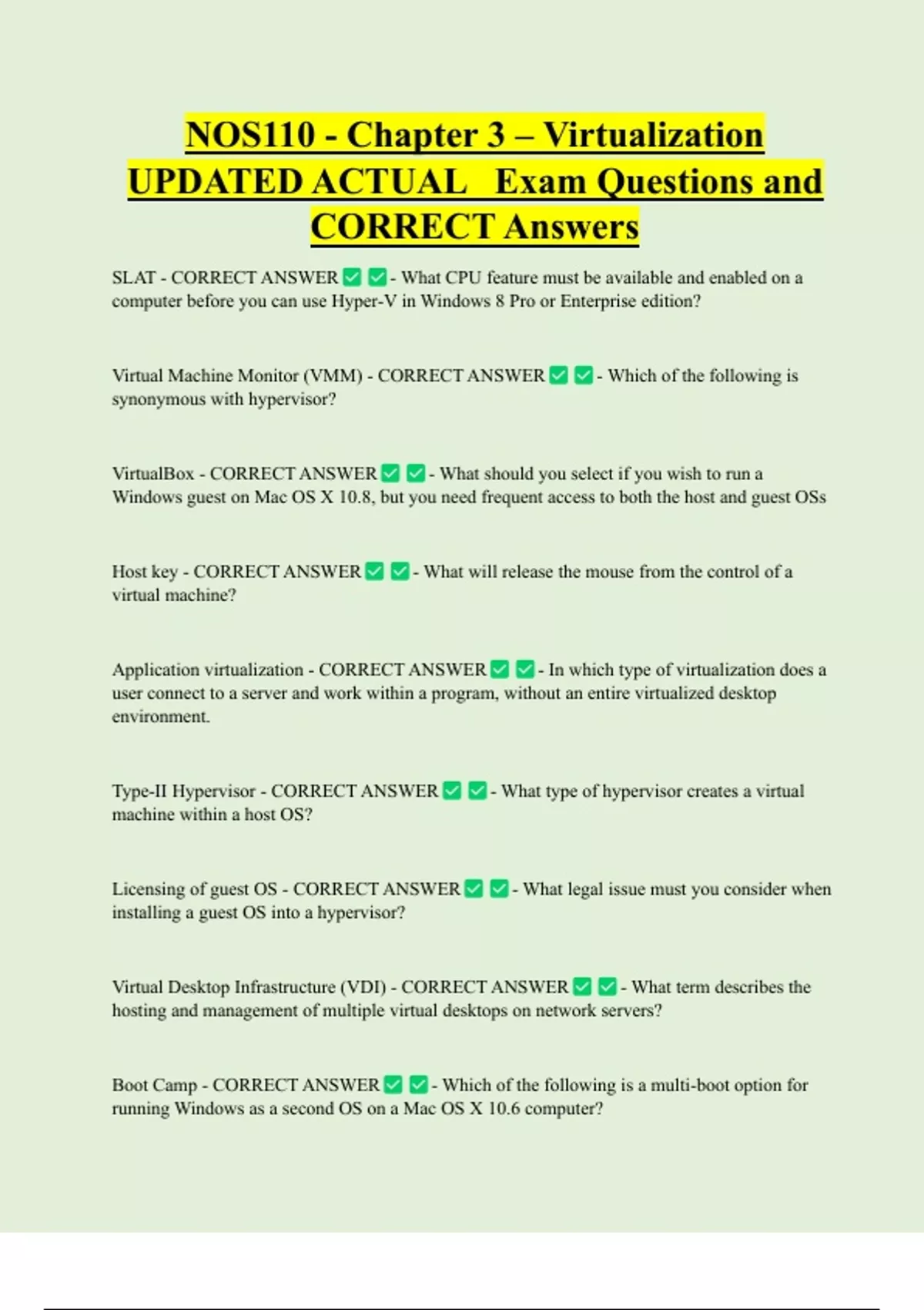 NOS110 - Chapter 3 – Virtualization UPDATED ACTUAL Exam Questions and ...