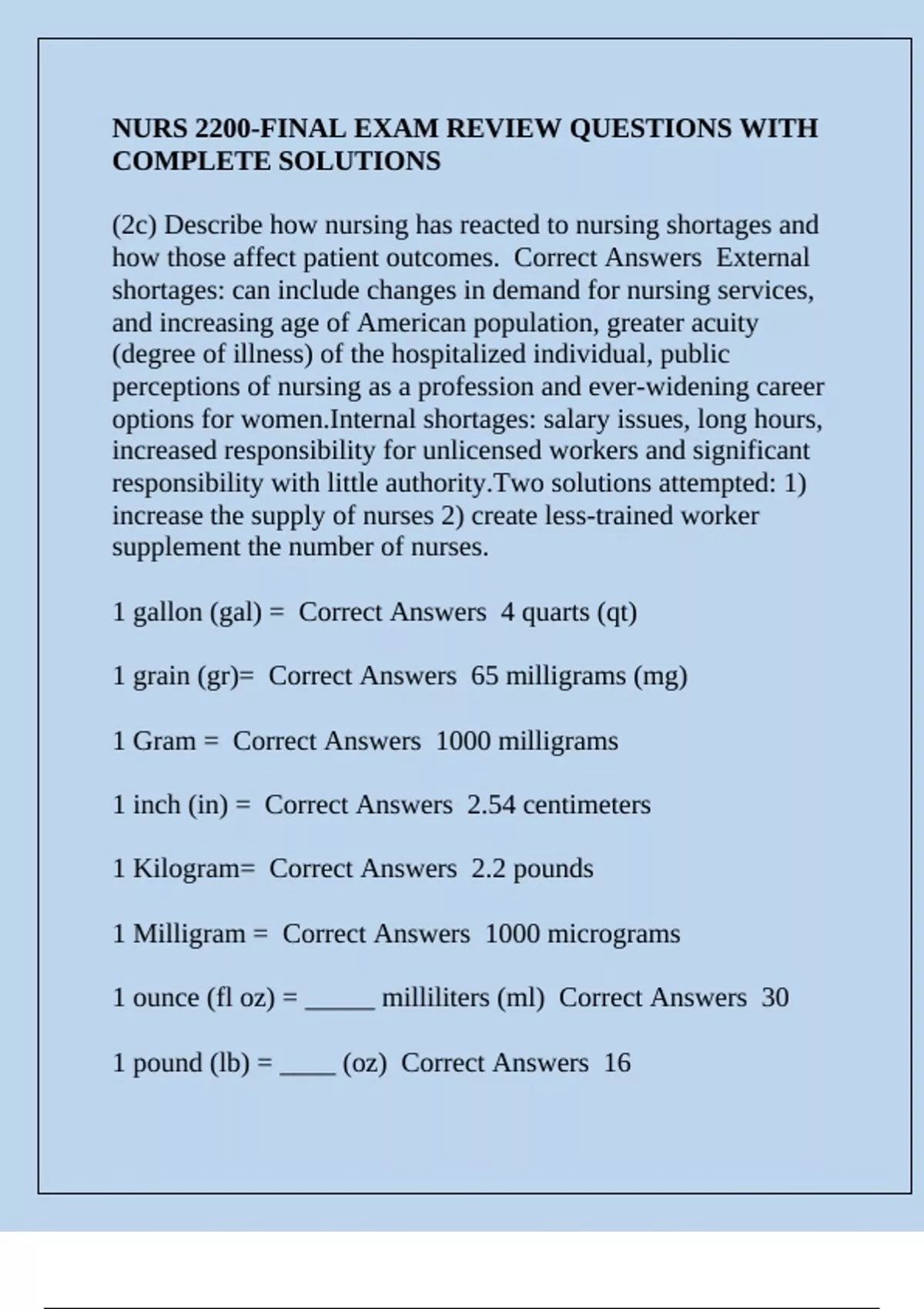 NURS 2200-FINAL EXAM REVIEW QUESTIONS WITH COMPLETE SOLUTIONS - NURS ...