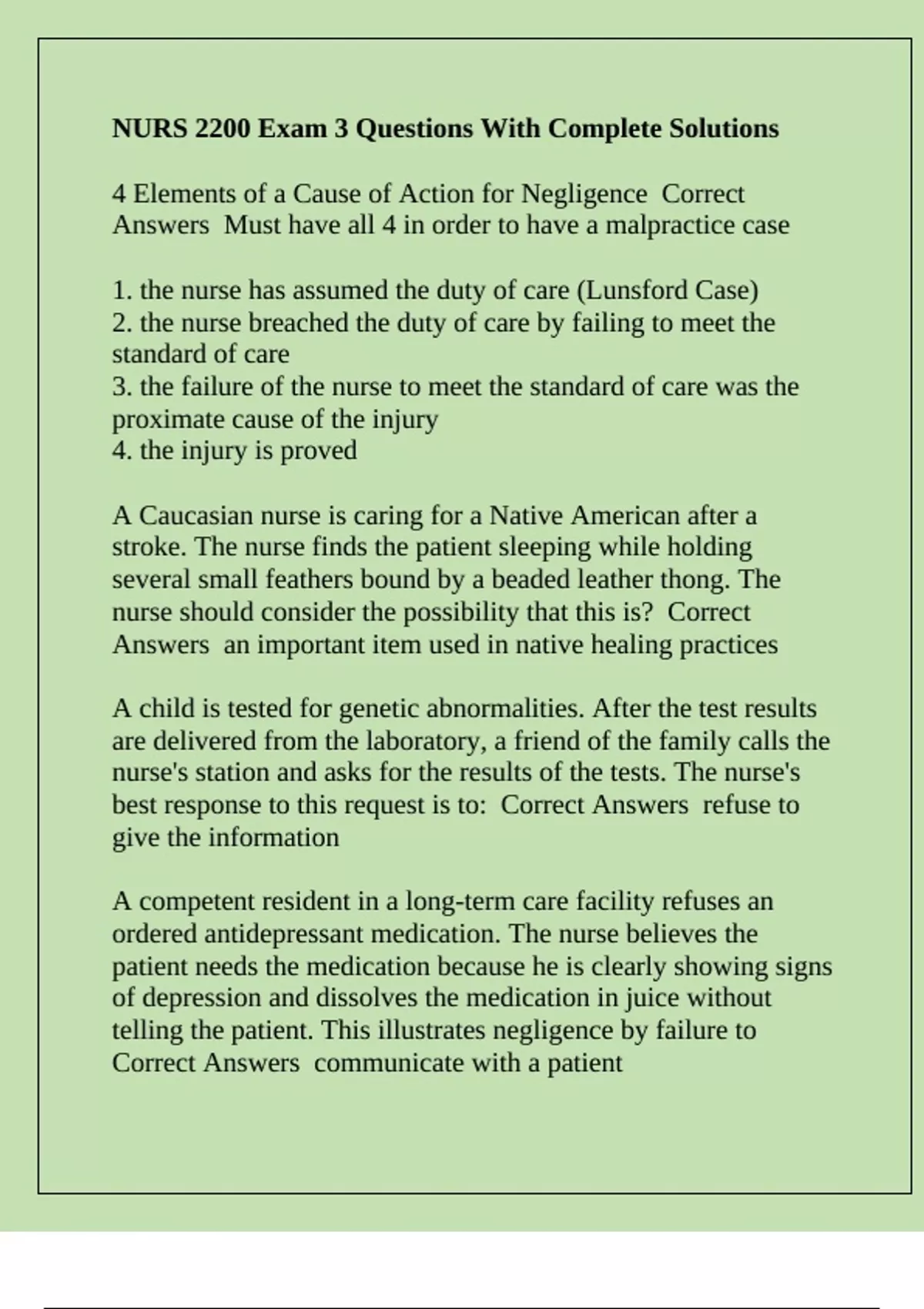 NURS 2200 Exam 3 Questions With Complete Solutions - NURS 2200 - Stuvia US