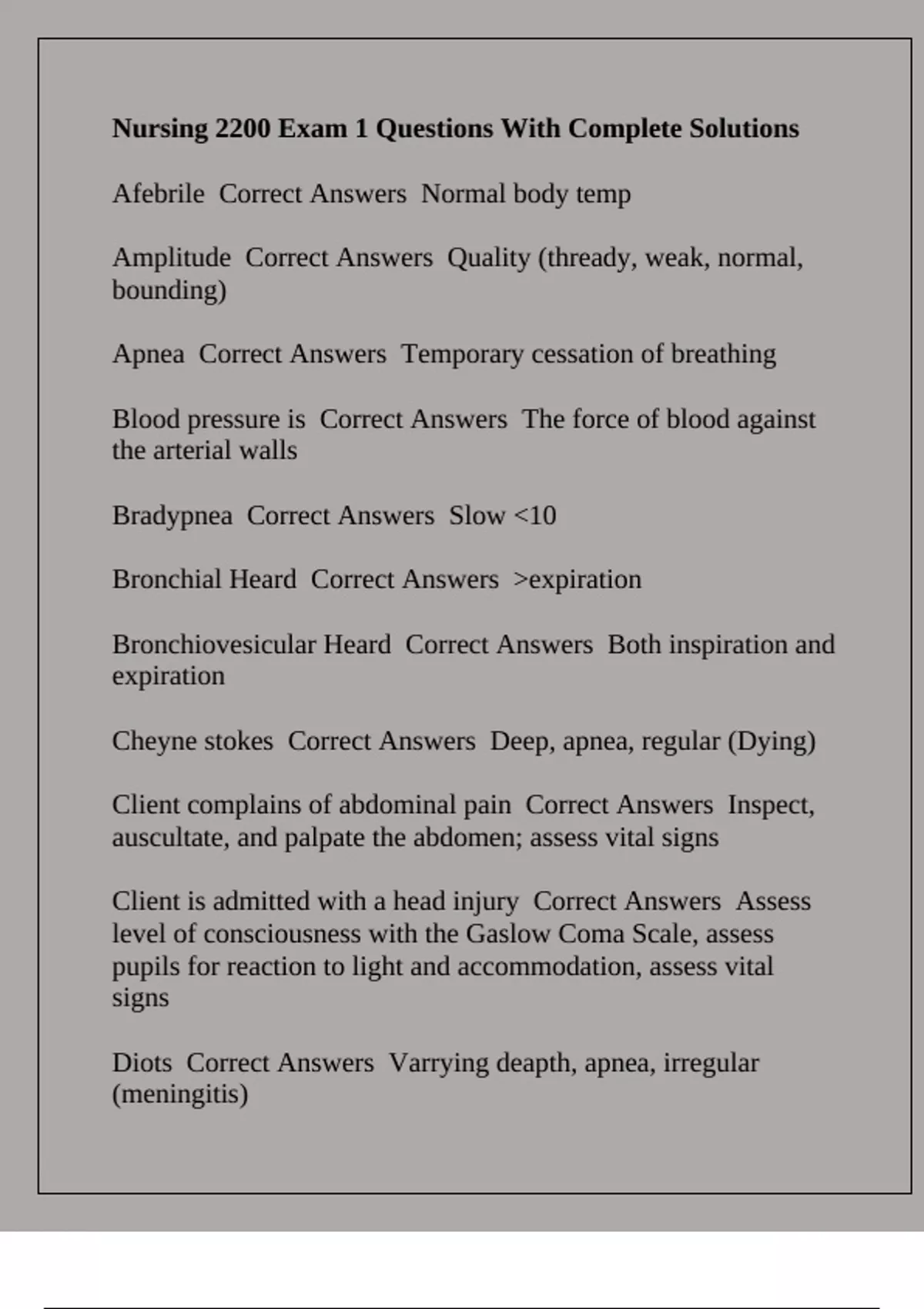 Nursing 2200 Exam 1 Questions With Complete Solutions - Nurs 2200 ...