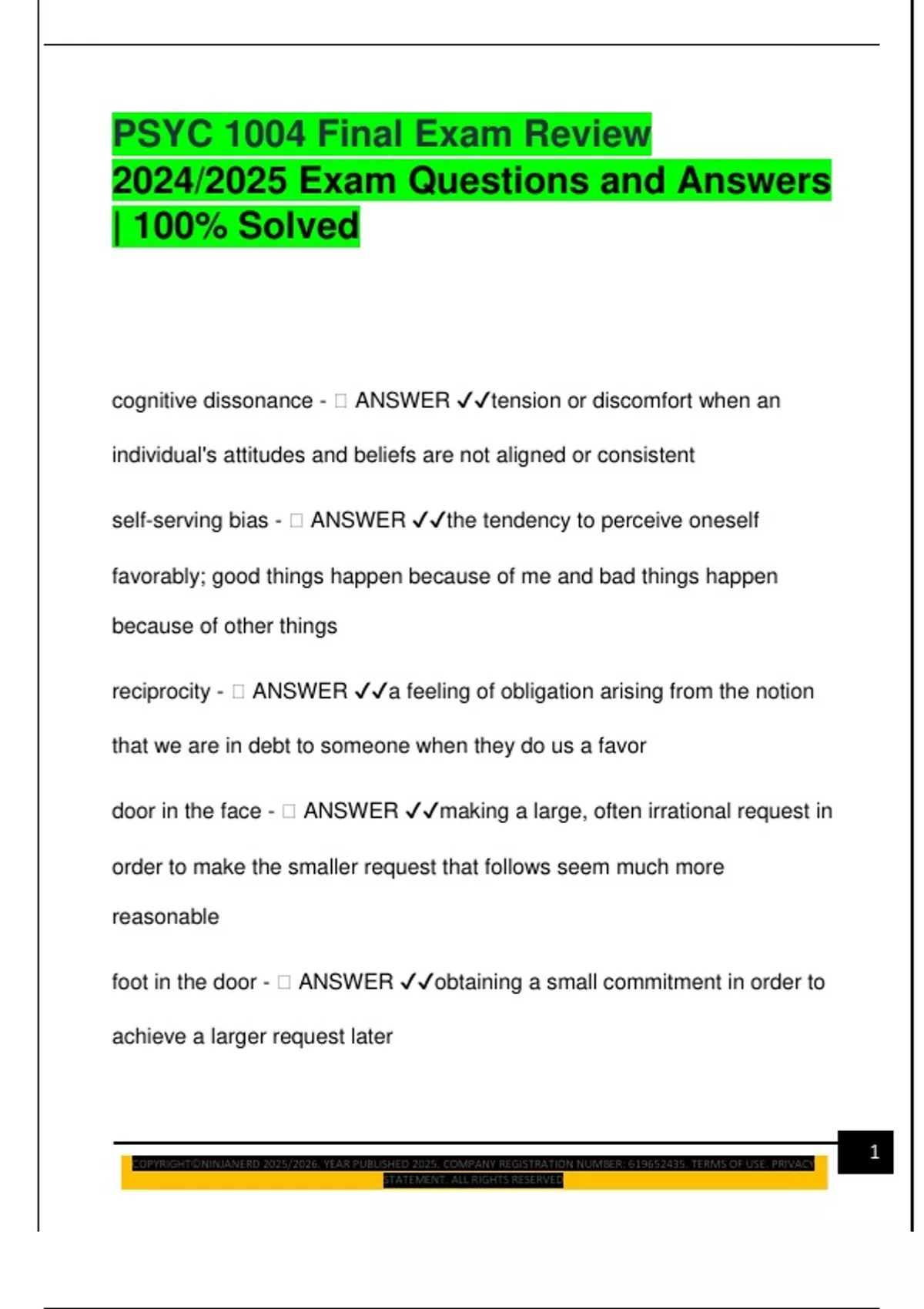 PSYC 1004 Final Exam Review 2024/2025 Exam Questions and Answers | 100% ...