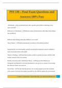  PSY 130 &ndash; Final Exam Questions and Answers 100&percnt; Pass