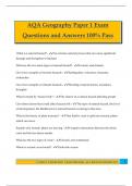 AQA Geography Paper 1 Exam Questions and Answers 100&percnt; Pass