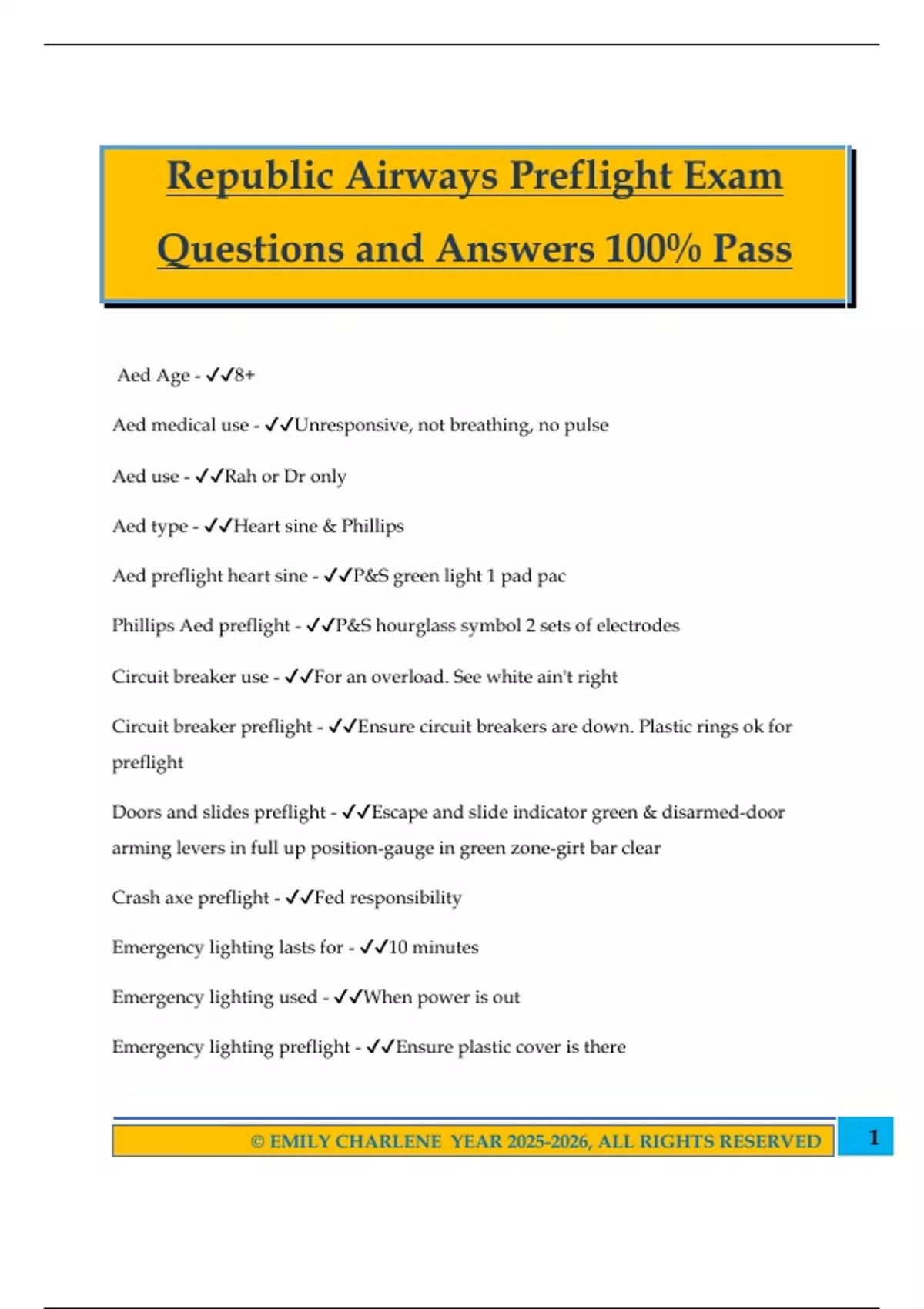 Pre Flight Questions Republic Airways Preflight Exam Questions and Answers 100% Pass ...