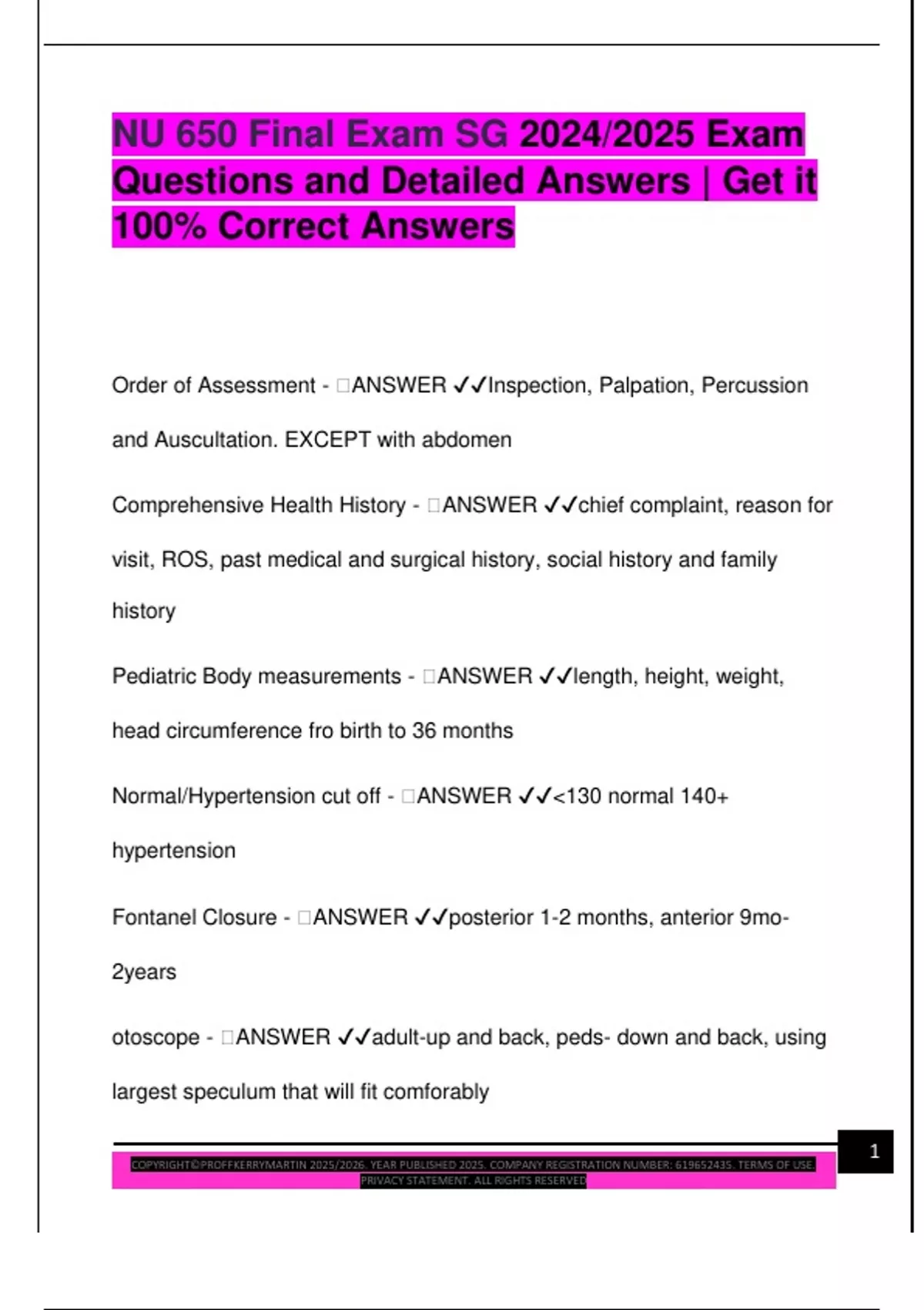 NU 650 Final Exam SG 2024/2025 Exam Questions and Detailed Answers ...