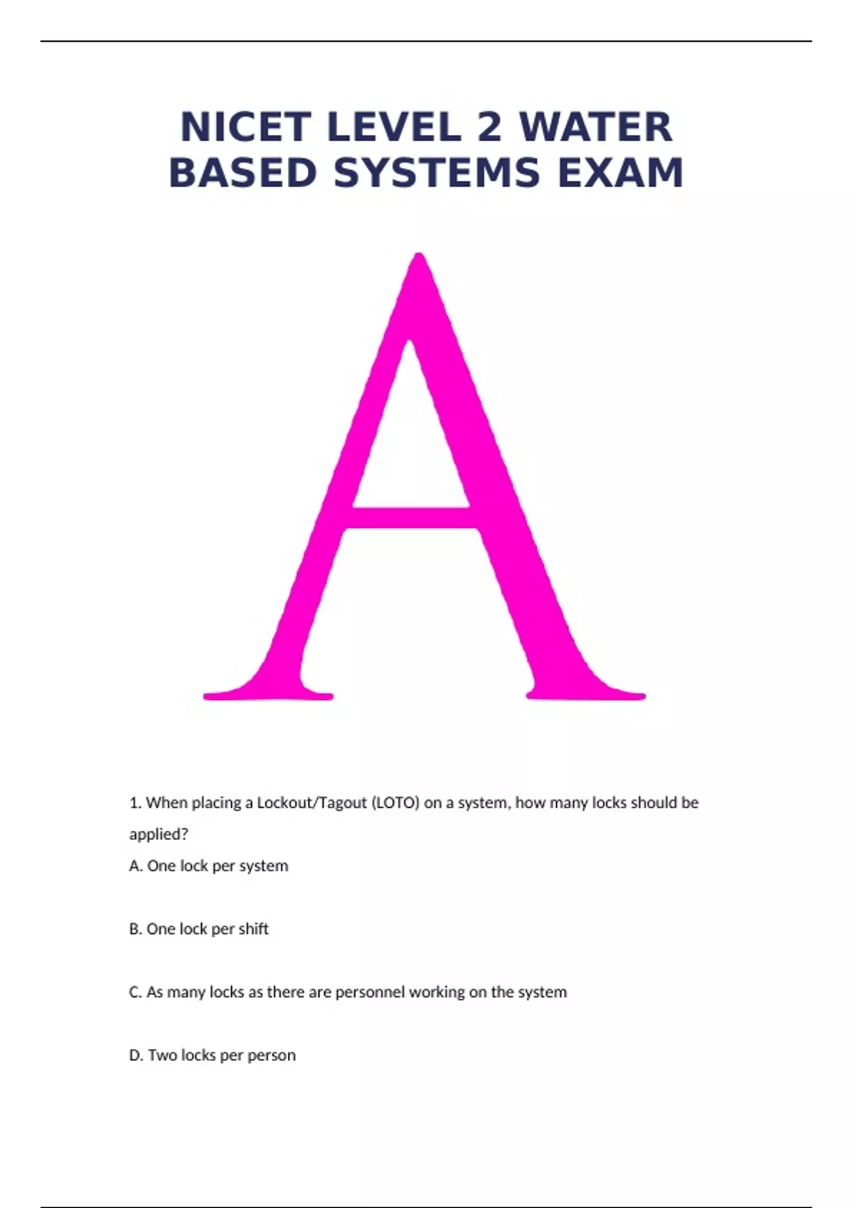 NICET LEVEL 2 WATER BASED SYSTEMS EXAM 2025 ACTUAL EXAM COMPLETE 150 ...