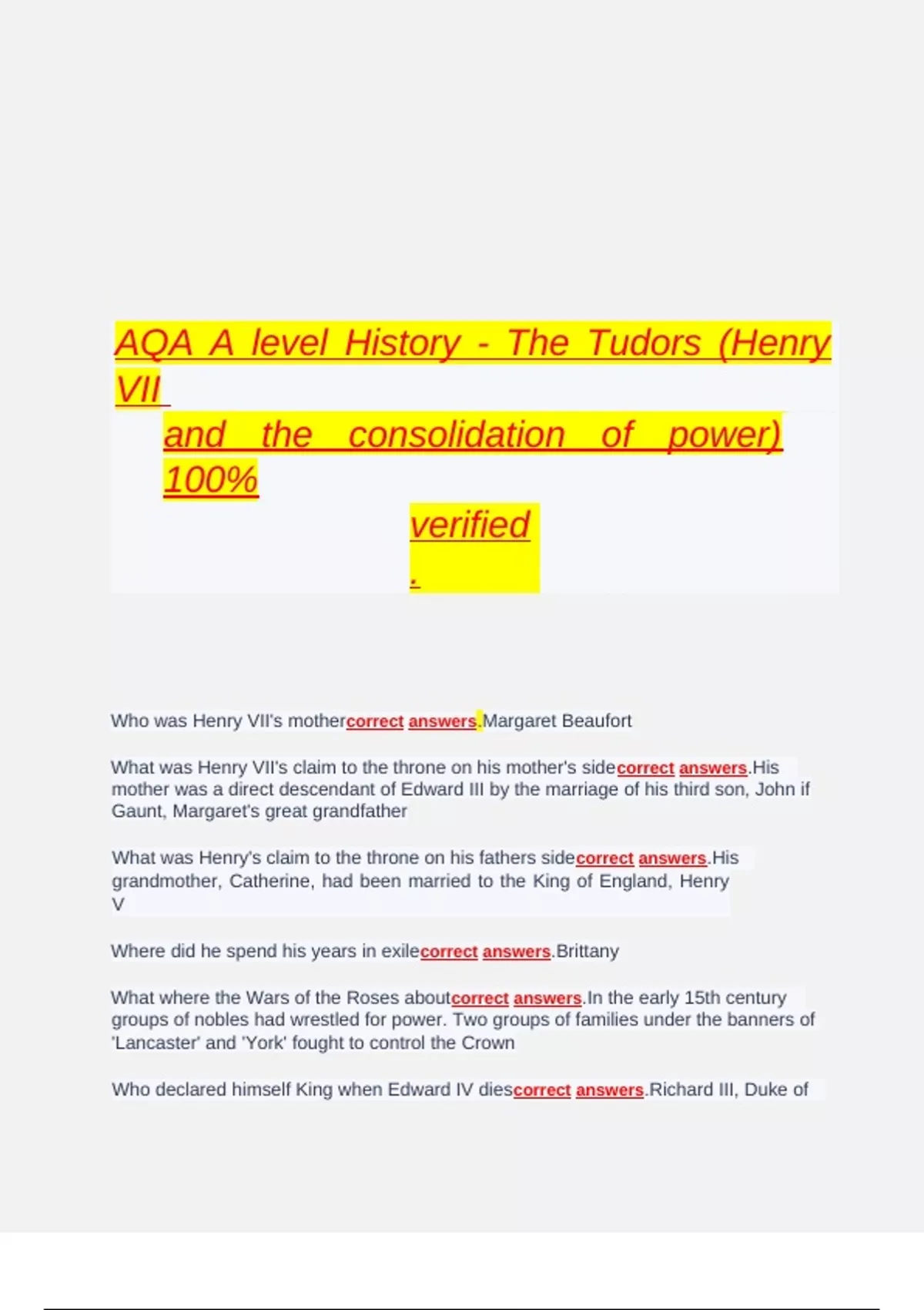 AQA A level History - The Tudors (Henry VII - AQA A level History - The ...