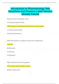 Introduction to Pharmacology Test Questions and Answers Latest Version  Already Passed