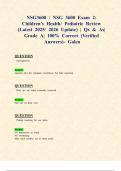 NSG3600 &sol; NSG 3600 Exam 2&colon; Children's Health&sol; Pediatric Review &lpar;Latest 2025&sol; 2026 Update&rpar; &vert; Qs & As&vert; Grade A&vert; 100&percnt; Correct &lpar;Verified Answers&rpar;- Galen
