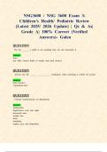NSG3600 &sol; NSG 3600 Exam 3&colon; Children's Health&sol; Pediatric Review &lpar;Latest 2025&sol; 2026 Update&rpar; &vert; Qs & As&vert; Grade A&vert; 100&percnt; Correct &lpar;Verified Answers&rpar;- Galen
