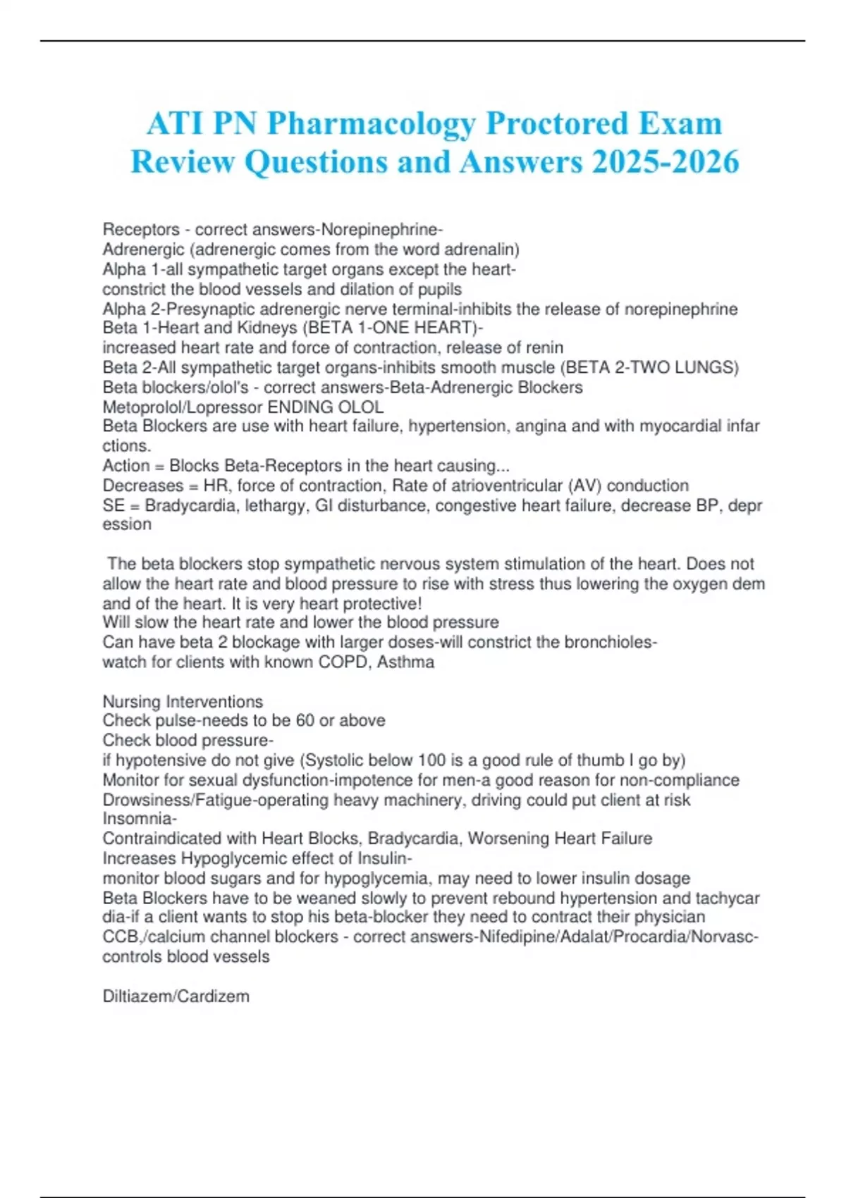 ATI PN Pharmacology Proctored Exam Review Questions and Answers ...