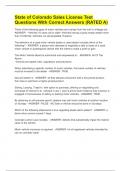 State of Colorado Sales License Test Questions With Correct Answers &lpar;RATED A&rpar;