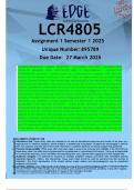 LCR4805 ASSIGNMENT 1 MEMO - SEMESTER 1 - 2025 UNISA &ndash; DUE DATE&colon; - 27 MARCH 2025 &lpar;DETAILED ANSWERS WITH FOOTNOTES AND A BIBLIOGRAPHY - DISTINCTION GUARANTEED&excl;&rpar;