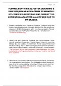 FLORIDA CERTIFIED ADJUSTER PRE LICENSING TEST ACTUAL TEST LATEST COMPLETE REAL QUESTIONS AND CORRECT VERIFIED ANSWERS &lpar;A NEW UPDATED VERSION&rpar;  ALREADY GRADED A&plus; &lpar;BRAND NEW&excl;&excl;&rpar;