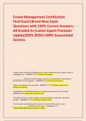 Crowd Management Certification Final Exam&vert;Brand New Exam Questions with 100&percnt; Correct Answers&comma; All Graded A&plus;&vert;Latest Expert Premium Update&lpar;2025-2026&rpar;&vert;100&percnt; Guaranteed Success&period;