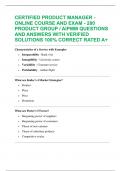 CERTIFIED PRODUCT MANAGER - ONLINE COURSE AND EXAM - 280 PRODUCT GROUP &sol; AIPMM QUESTIONS AND ANSWERS WITH VERIFIED SOLUTIONS 100&percnt; CORRECT RATED A&plus;