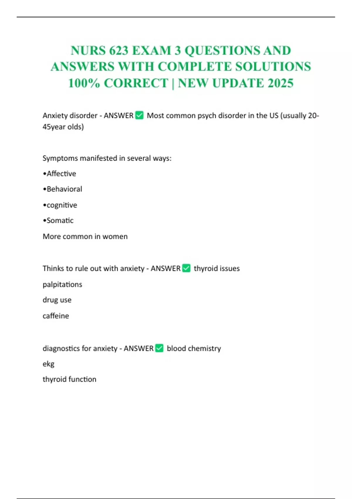 NURS 623 EXAM 3 QUESTIONS AND ANSWERS WITH COMPLETE SOLUTIONS 100% ...