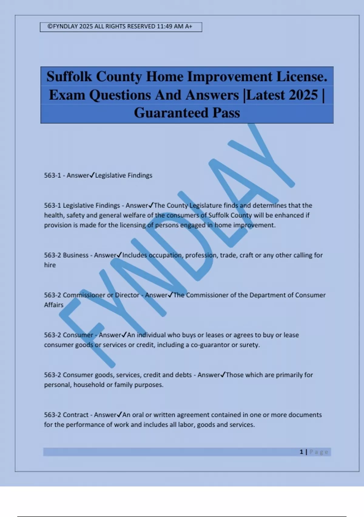 Suffolk County Home Improvement License. Exam Questions And Answers |Latest 2025 | Guaranteed ...