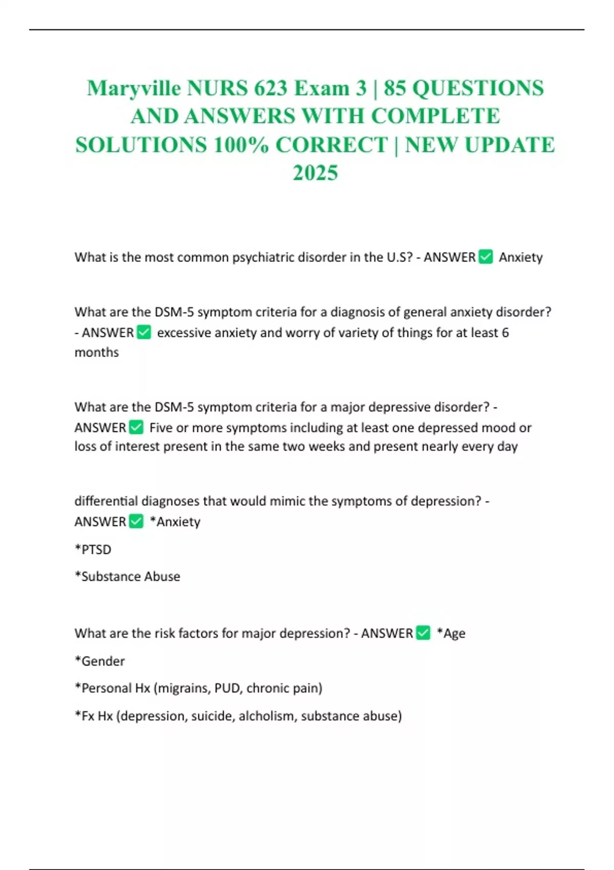 Maryville NURS 623 Exam 3 | 85 QUESTIONS AND ANSWERS WITH COMPLETE ...