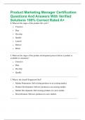 Product Marketing Manager Certification Questions And Answers With Verified Solutions 100&percnt; Correct Rated A&plus;