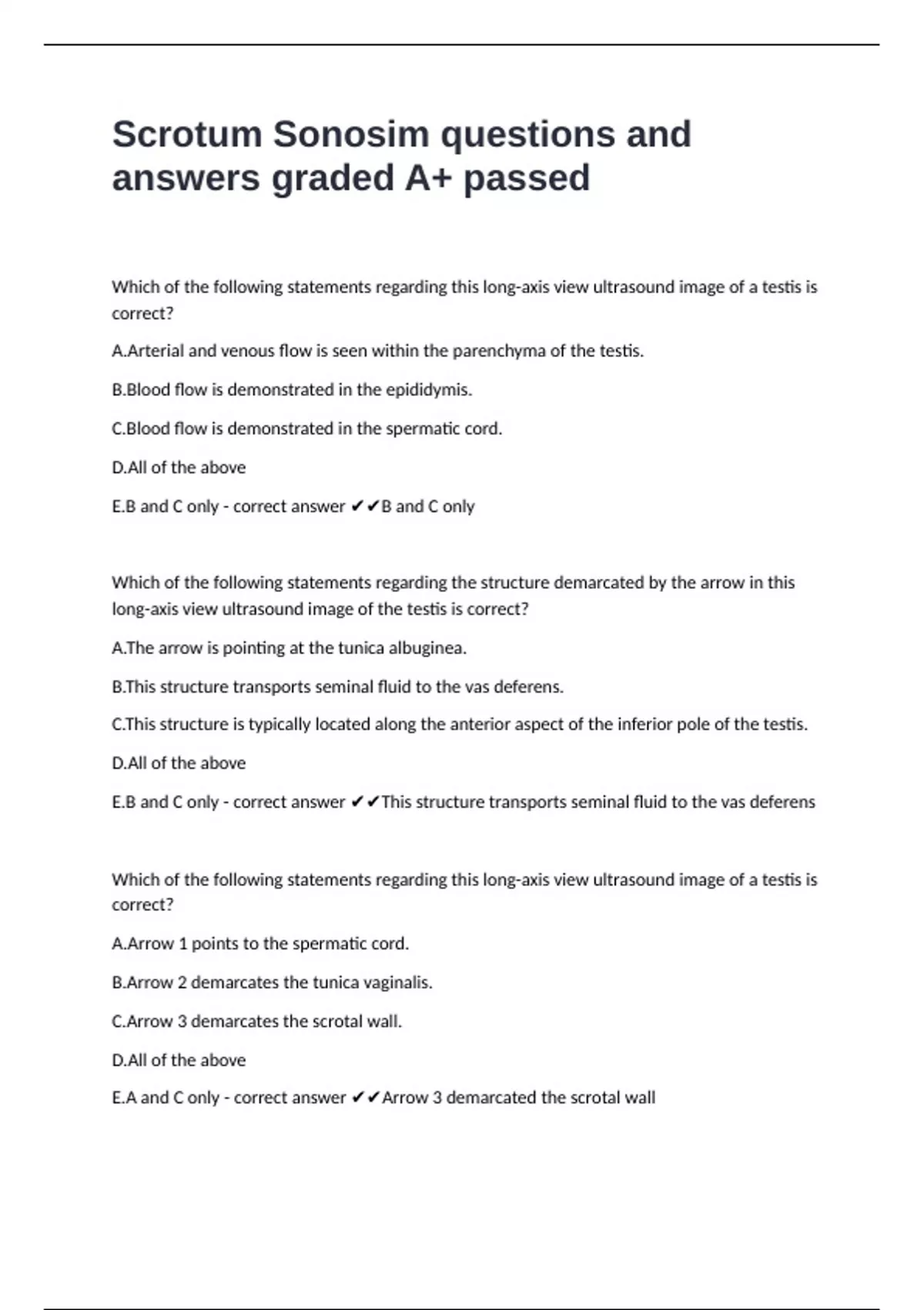 Scrotum Sonosim questions and answers graded A+ passed - Scrotum ...