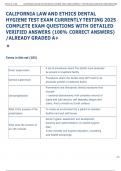 CALIFORNIA LAW AND ETHICS DENTAL  HYGIENE TEST EXAM CURRENTLY TESTING 2025  COMPLETE EXAM QUESTIONS WITH DETAILED  VERIFIED ANSWERS &lpar;100&percnt; CORRECT ANSWERS&rpar;  &sol;ALREADY GRADED A&plus; 