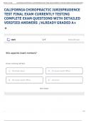 CALIFORNIA CHIROPRACTIC JURISPRUDENCE  TEST FINAL EXAM CURRENTLY TESTING  COMPLETE EXAM QUESTIONS WITH DETAILED  VERIFIED ANSWERS &sol;ALREADY GRADED A&plus; 