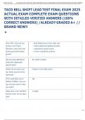TACO BELL SHIFT LEAD TEST FINAL EXAM 2025  ACTUAL EXAM COMPLETE EXAM QUESTIONS  WITH DETAILED VERIFIED ANSWERS &lpar;100&percnt;  CORRECT ANSWERS&rpar; &sol;ALREADY GRADED A&plus; &sol;&sol;  BRAND NEW&excl;&excl;