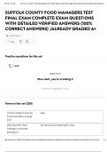 SUFFOLK COUNTY FOOD MANAGERS  TEST FINAL EXAM COMPLETE EXAM QUESTIONS WITH DETAILED VERIFIED ANSWERS &lpar;100&percnt; CORRECT ANSWERS&rpar; &sol;ALREADY GRADED A&plus;