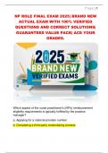 NP ROLE FINAL EXAM 2025&vert; BRAND NEW  ACTUAL EXAM WITH 100&percnt; VERIFIED  QUESTIONS AND CORRECT SOLUTIONS&vert;  GUARANTEED VALUE PACK&vert; ACE YOUR  GRADES&period;