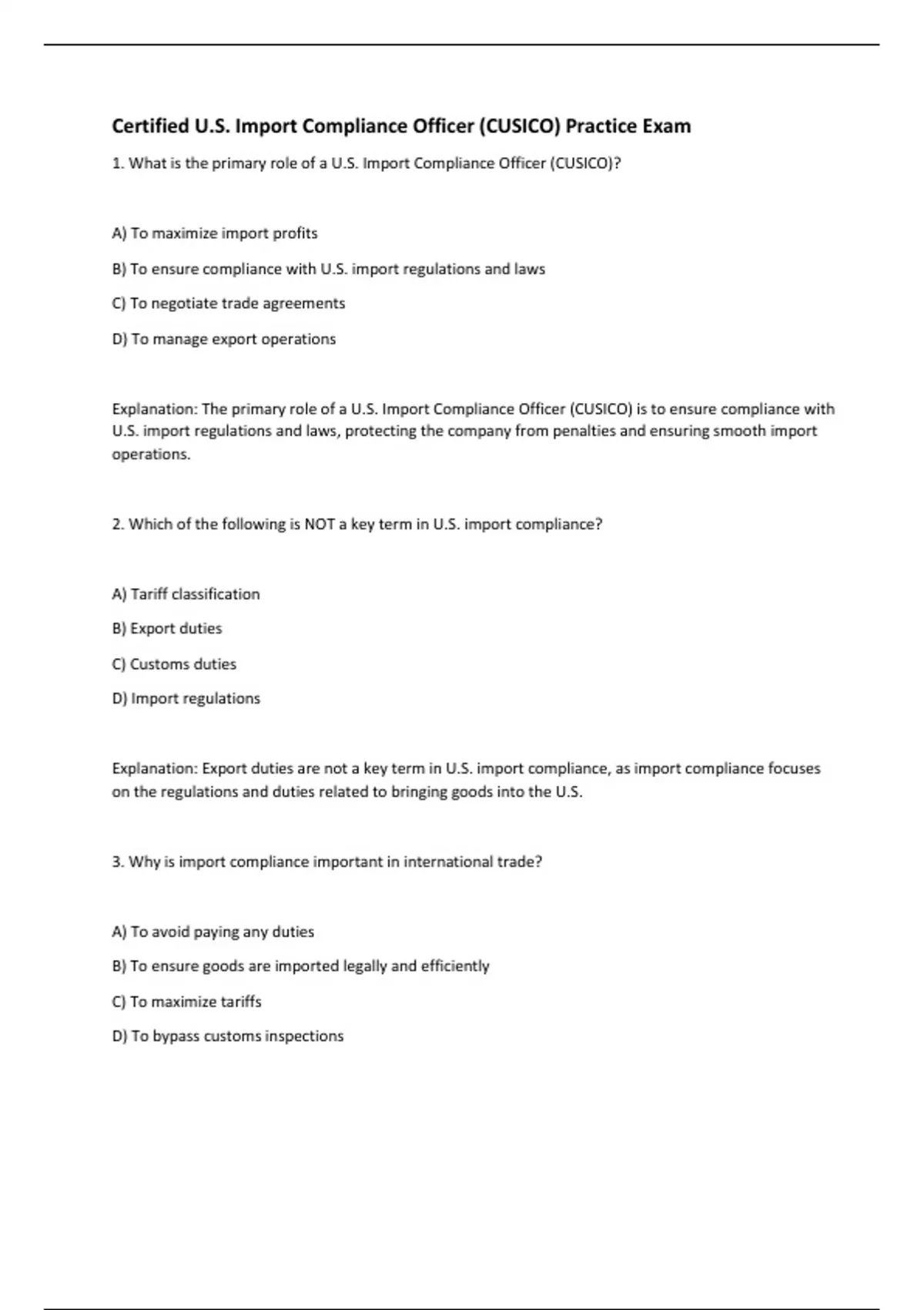 Certified U.S. Import Compliance Officer (CUSICO) Exam - Computers ...