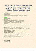 NU170&sol; NU 170 Exams 3&colon; Maternal-Child Nursing &lpar;Latest 2025&sol; 2026 Updates STUDY BUNDLE WITH COMPLETE SOLUTIONS&rpar; &vert; Qs & As&vert; Grade A&vert; 100&percnt; Correct &lpar;Verified Answers&rpar;- Galen