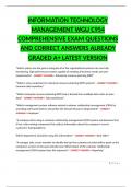 INFORMATION TECHNOLOGY MANAGEMENT WGU C954 COMPREHENSIVE EXAM QUESTIONS AND CORRECT ANSWERS ALREADY GRADED A&plus; LATEST VERSION