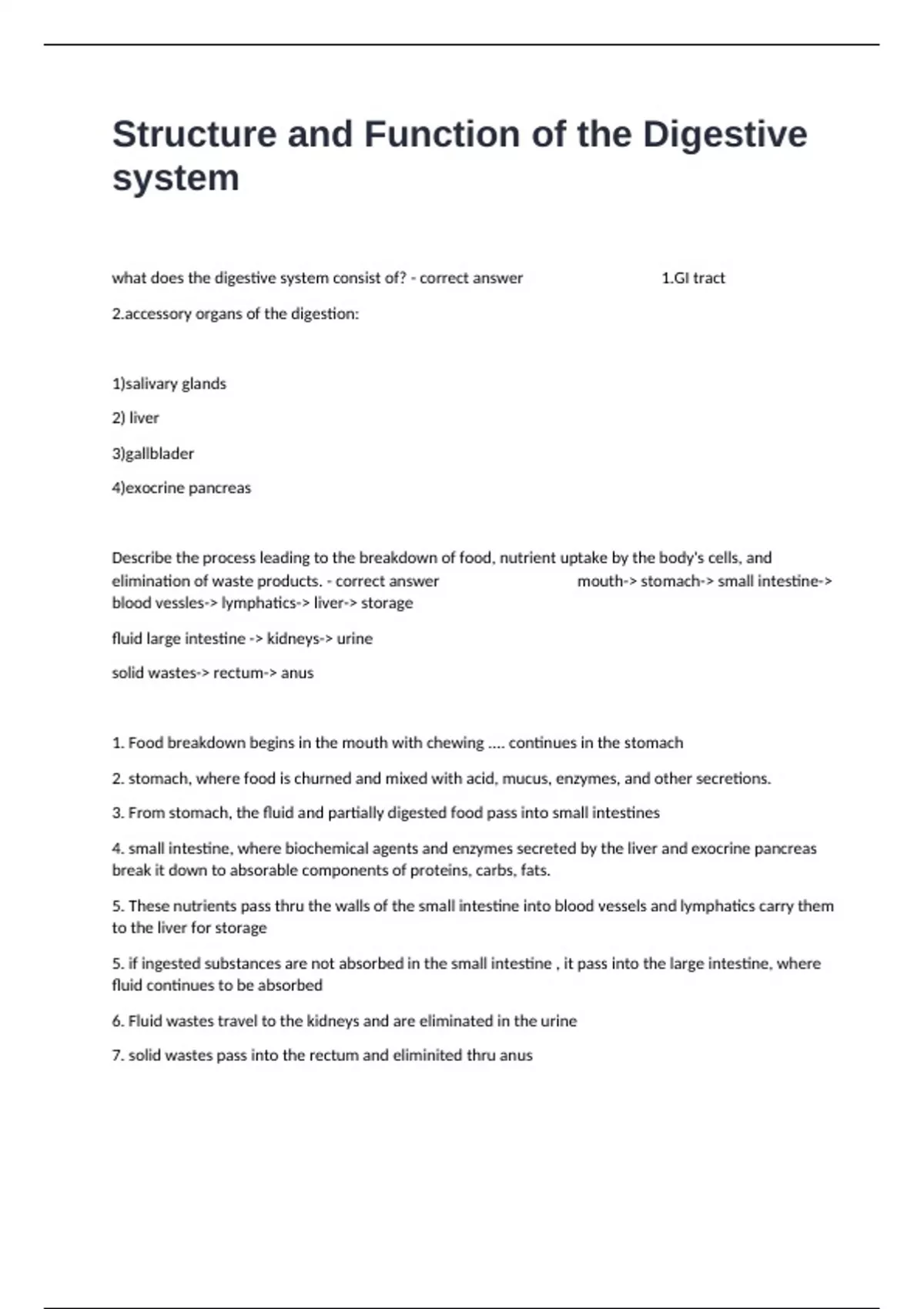 Structure and Function of the Digestive system Actual Questions With ...