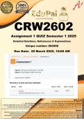 CRW2602 Assignment 1 QUIZ &lpar;COMPLETE ANSWERS&rpar; Semester 1 2025 &lpar;806908&rpar; - DUE 28 March 2025